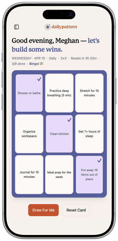 Daily Pattern 3x3 bingo card